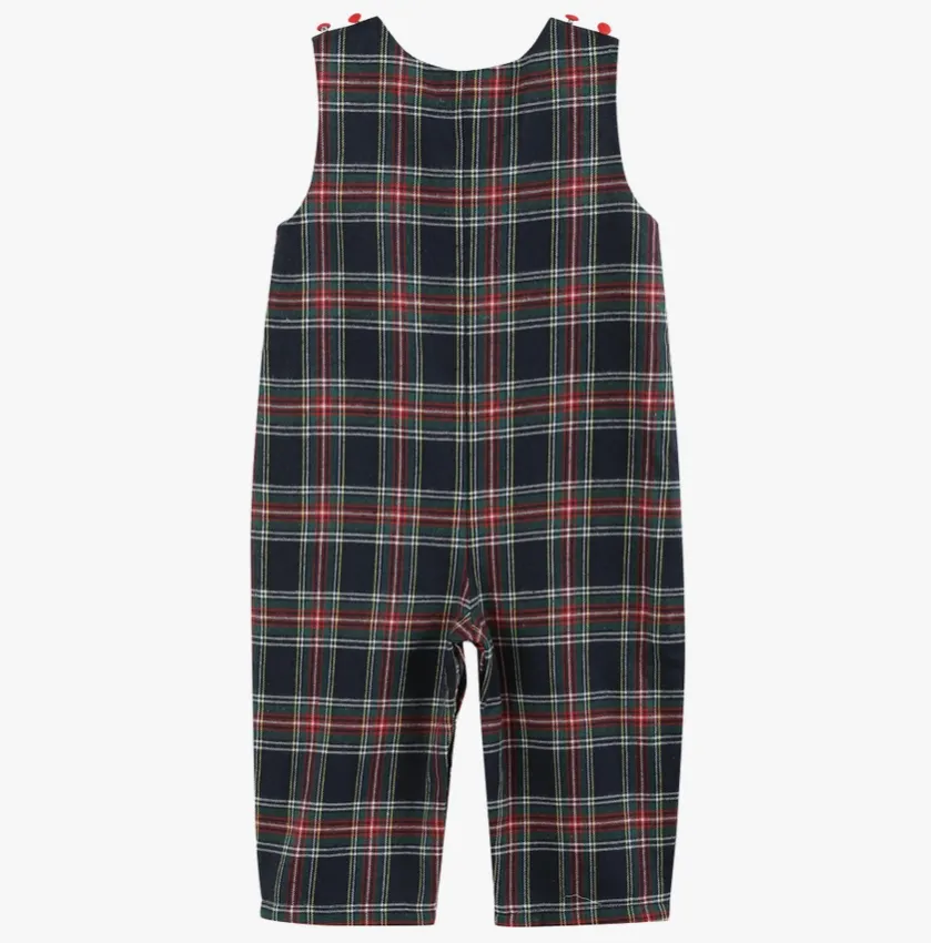 Navy and Red Plaid Reindeer Overalls