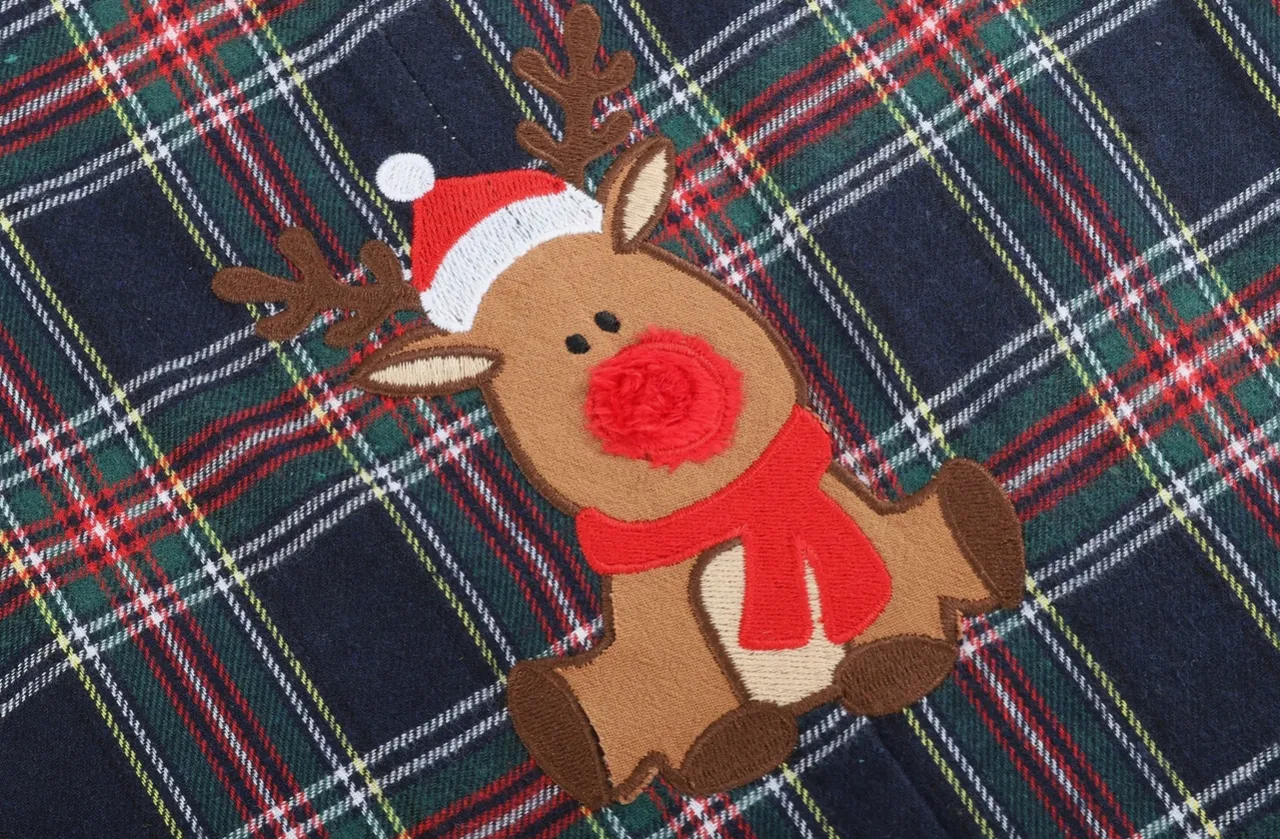 Navy and Red Plaid Reindeer Overalls