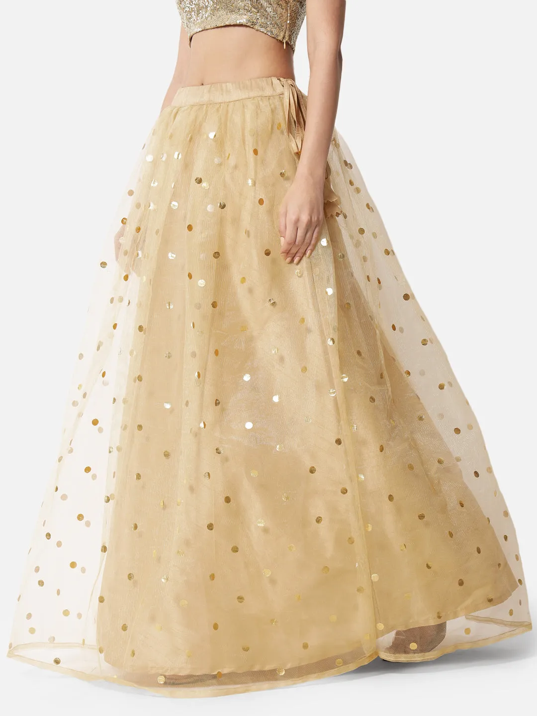 Net Polka Foil Printed Gathered Skirt