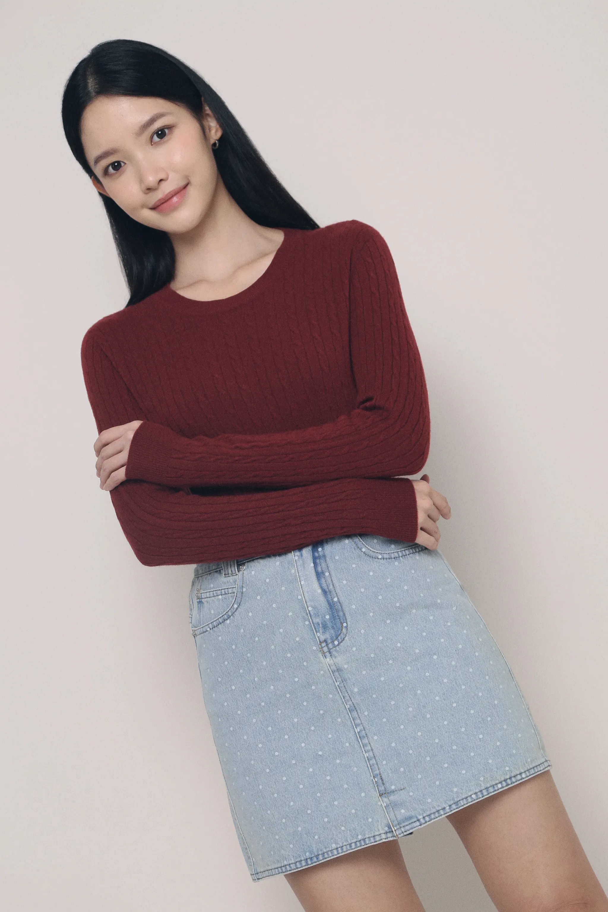 Odette Cable Knit Sweater Wine