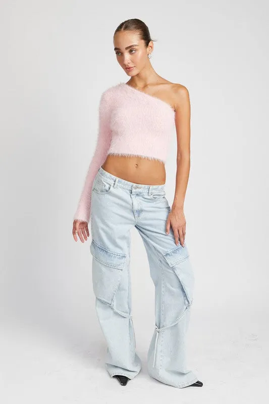 ONE SHOULDER COZY SWEATER TOP (2 Colors)