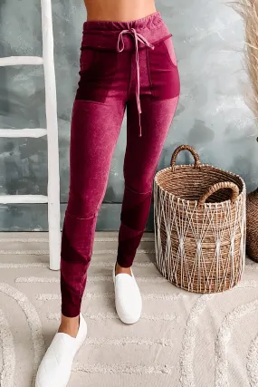 Patchwork Cuite High Rise Joggers (Burgundy)
