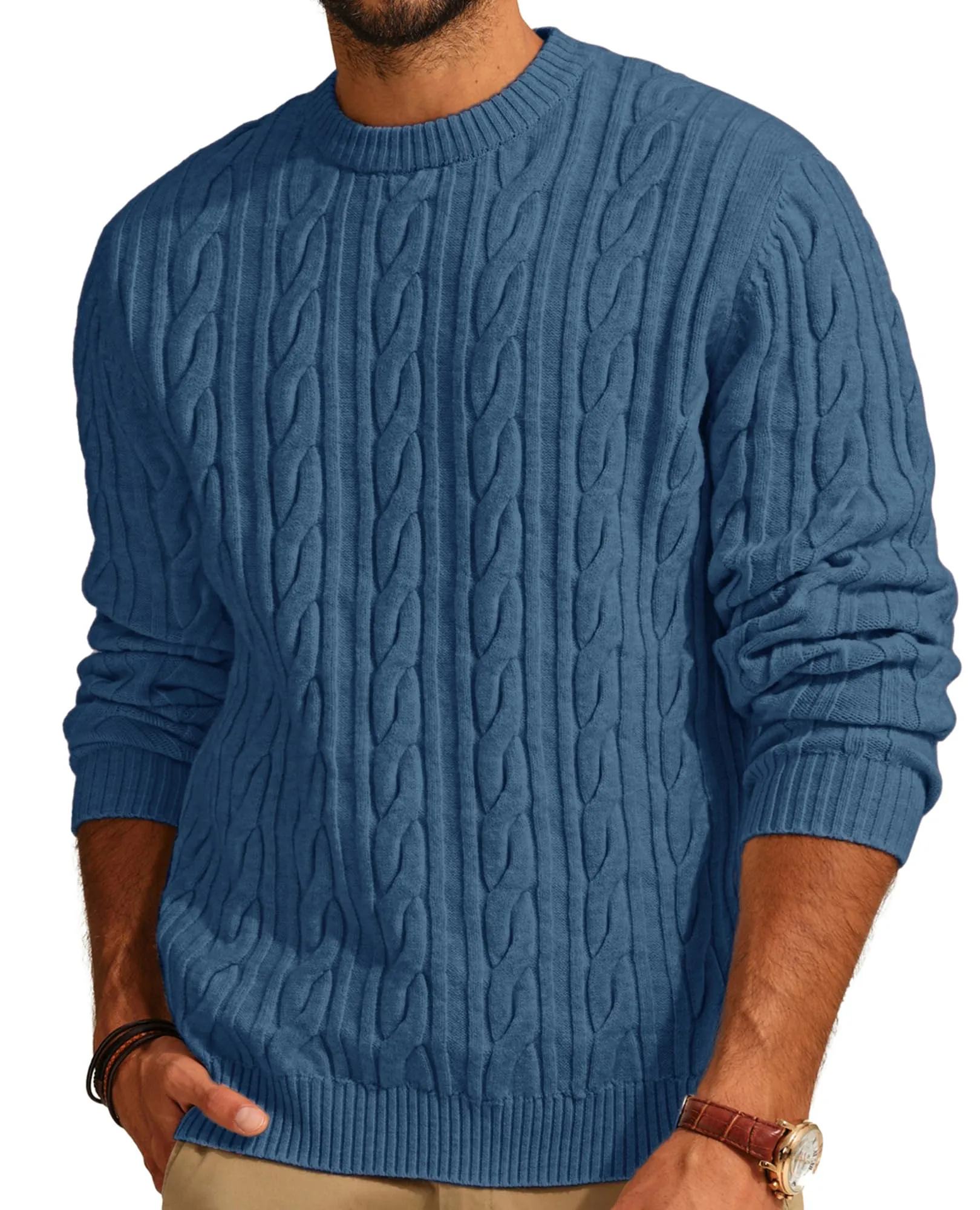 PJ PAUL JONES Mens Sweater Crewneck Cable Knit Pullover Sweater Casual Twist Textured Sweaters