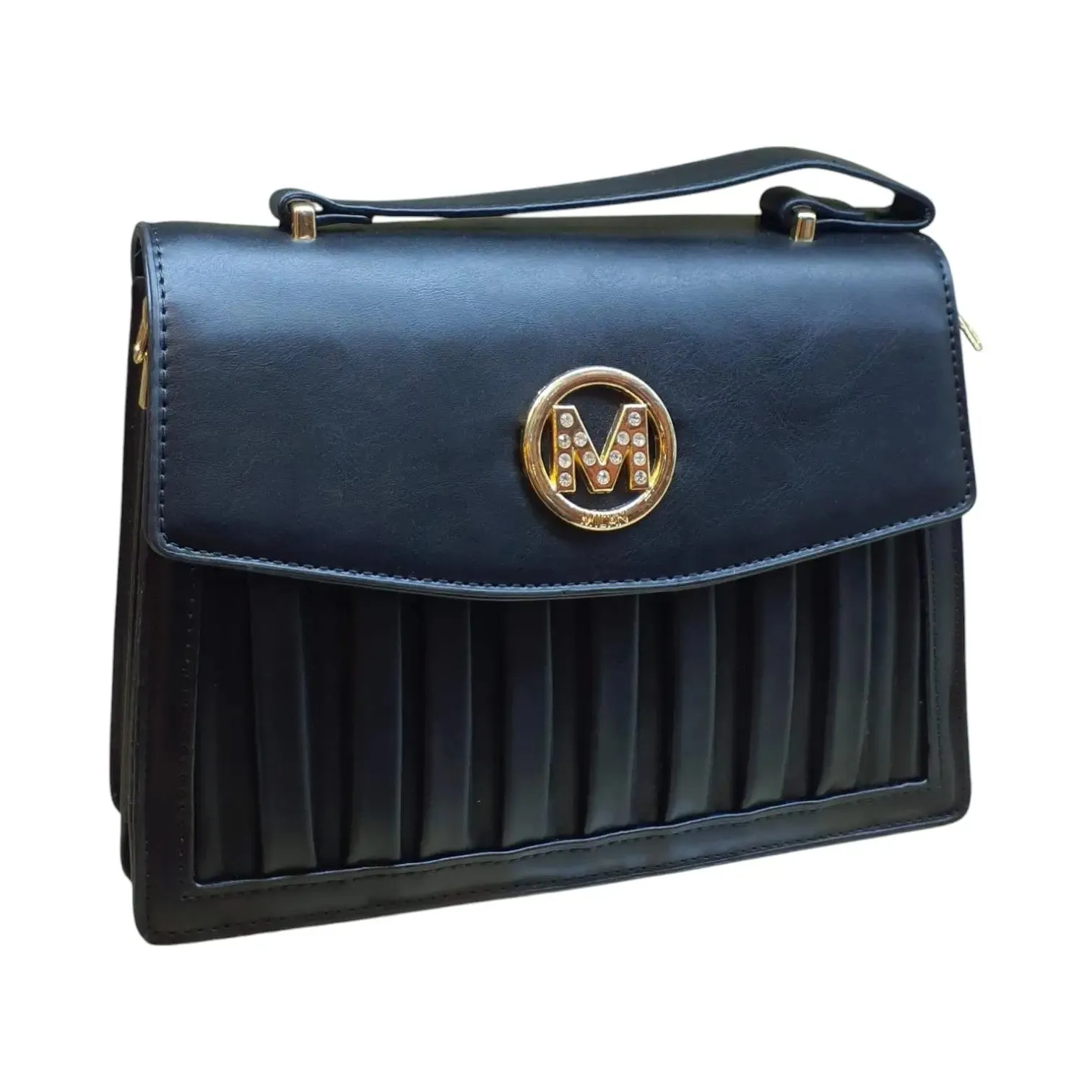 Pleated Shoulder Bag with "M" Logo