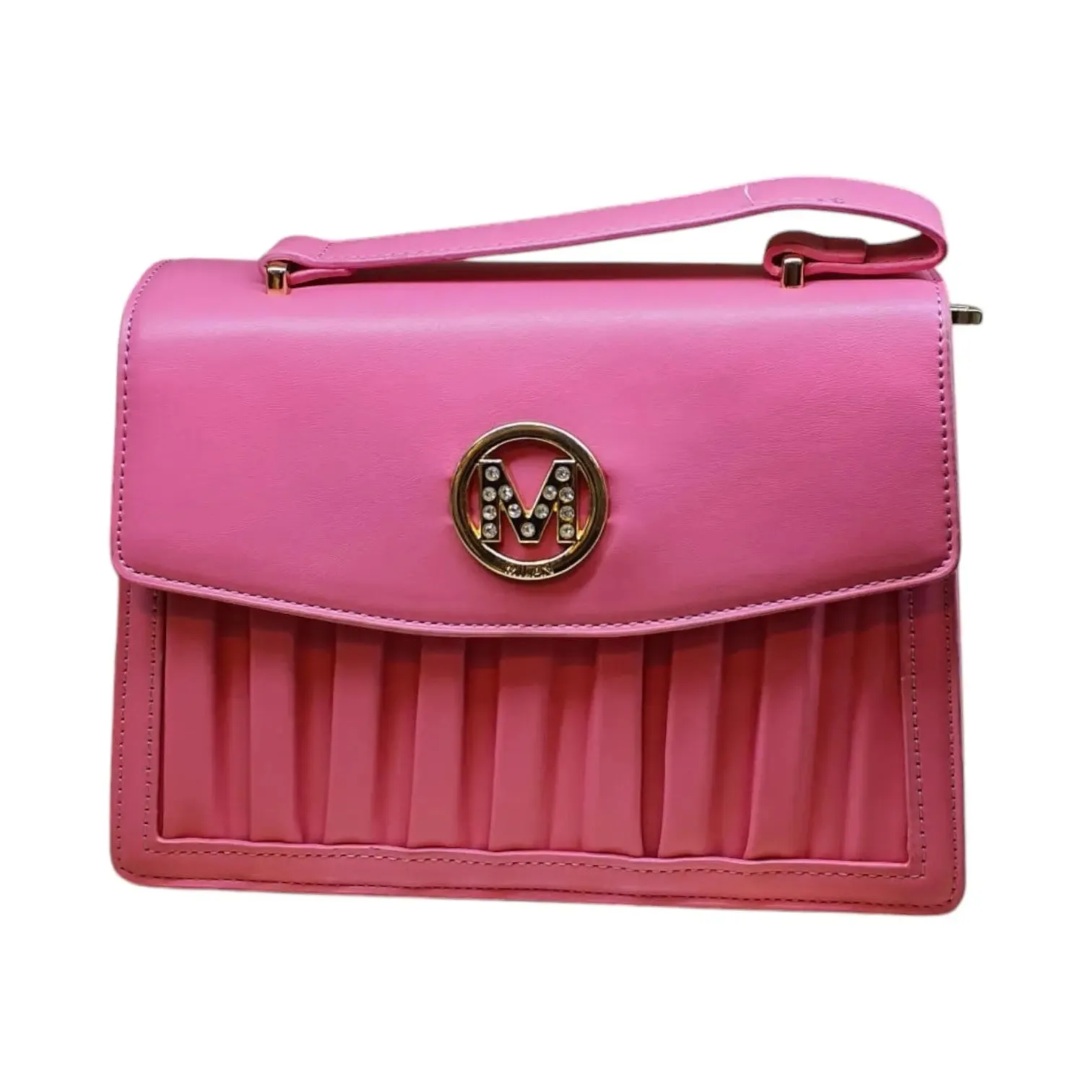 Pleated Shoulder Bag with "M" Logo