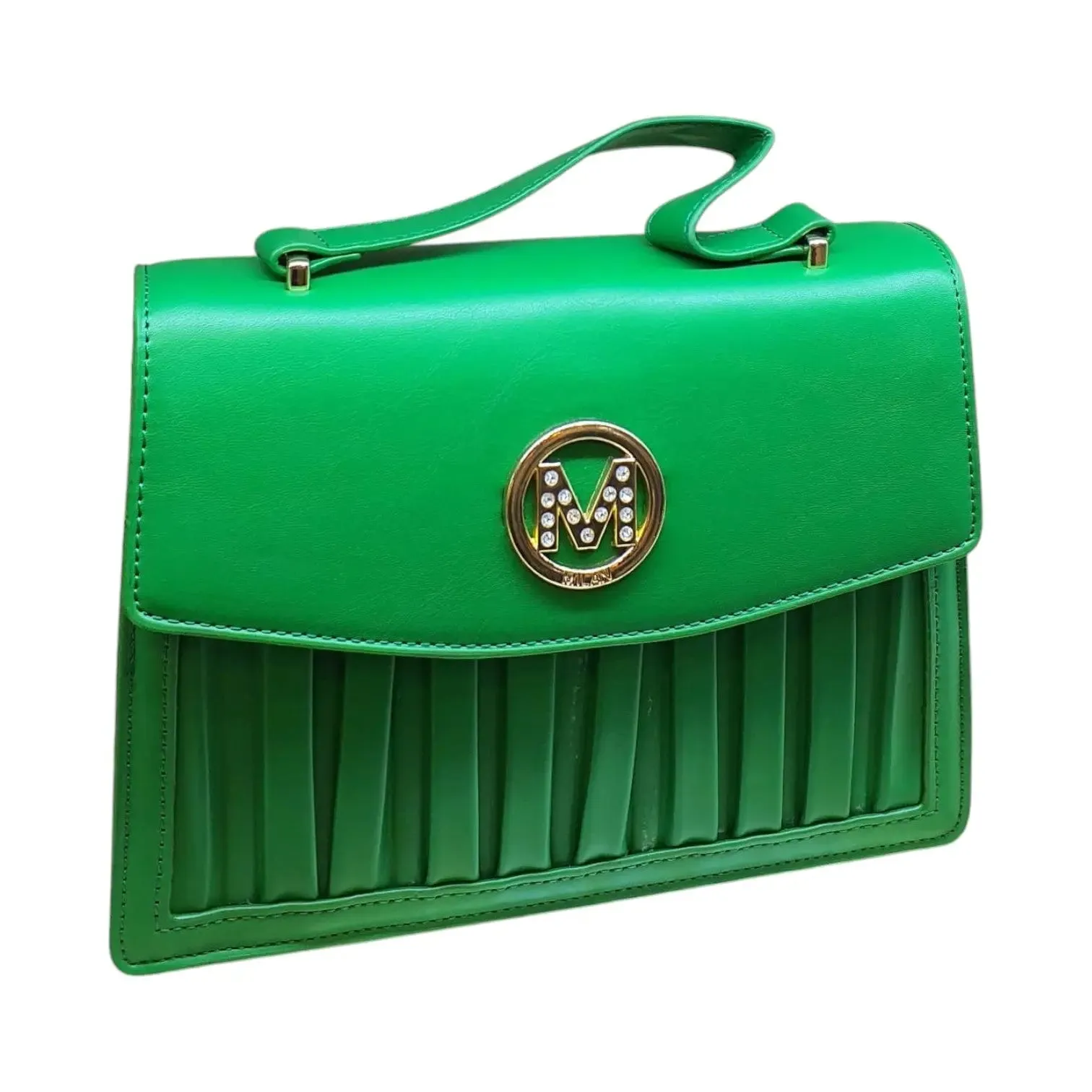 Pleated Shoulder Bag with "M" Logo