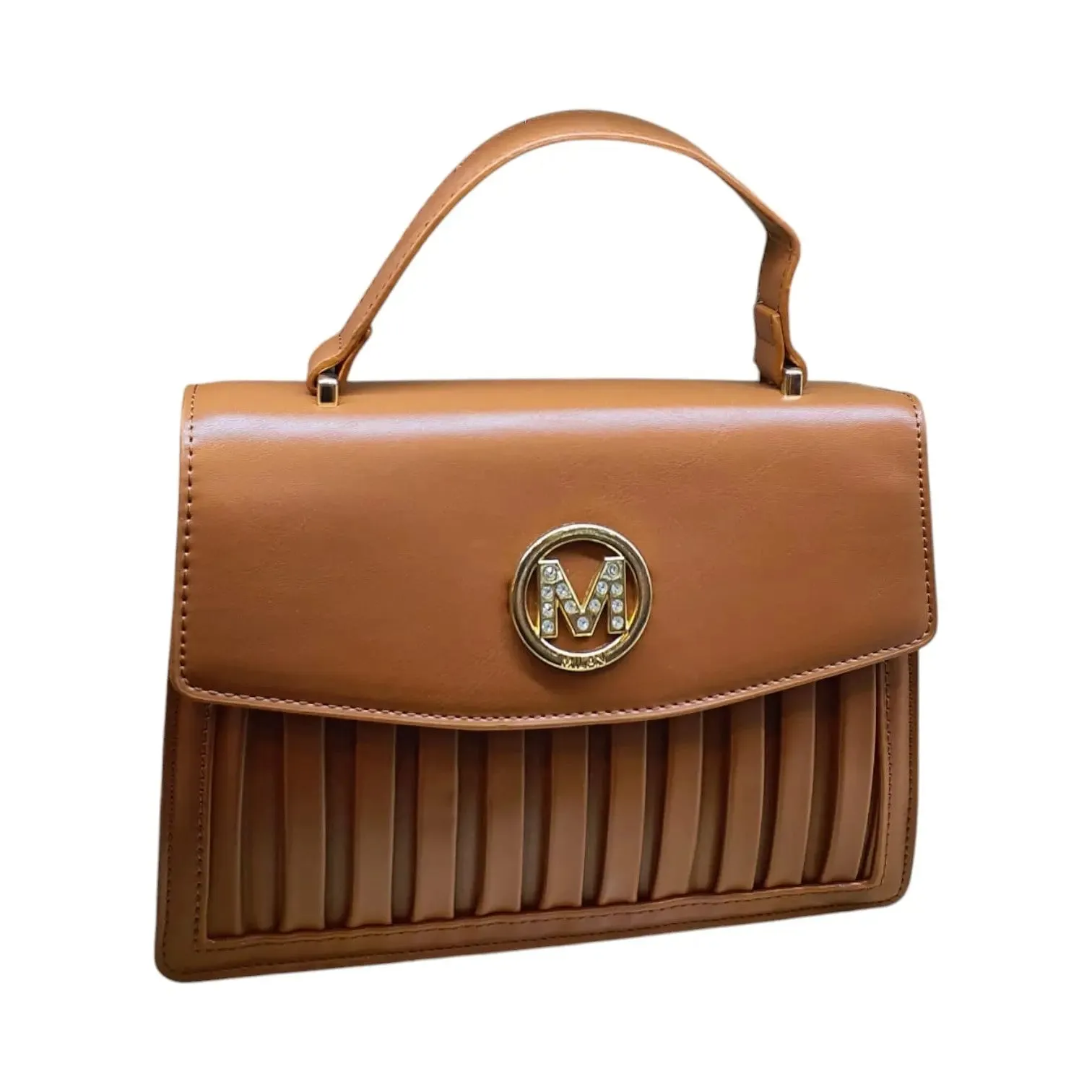 Pleated Shoulder Bag with "M" Logo