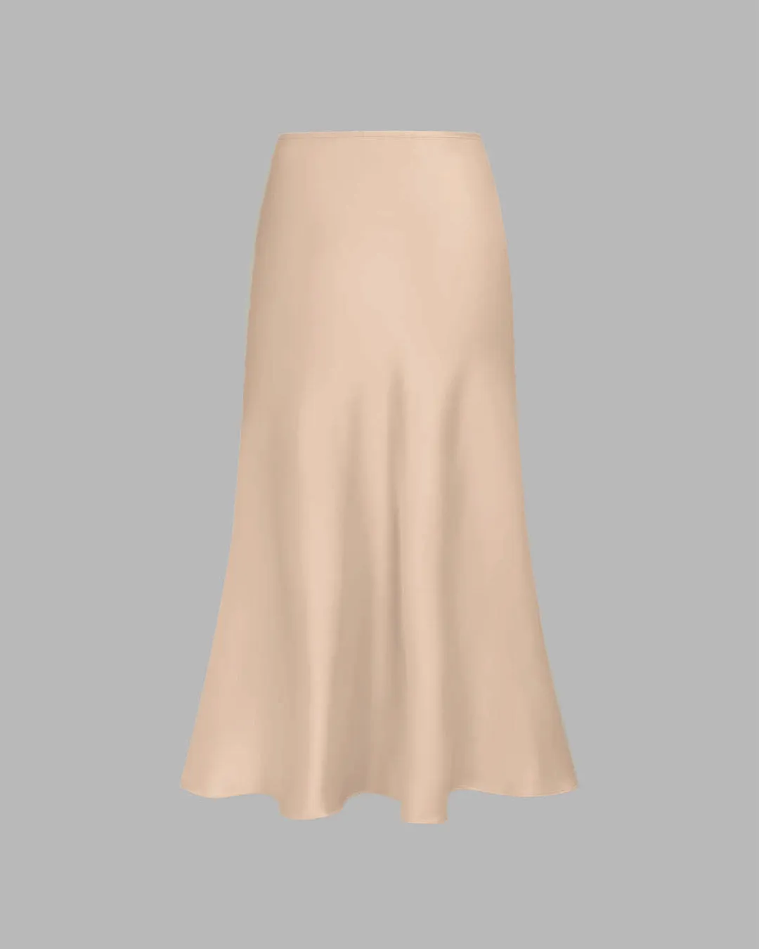 Satin Solid Ruffle Long Skirt In Peach