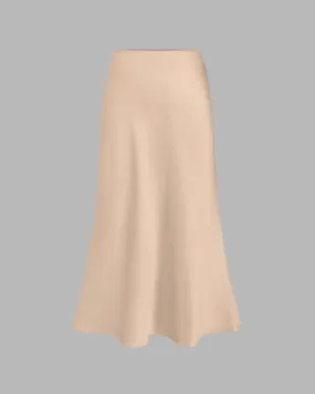 Satin Solid Ruffle Long Skirt In Peach