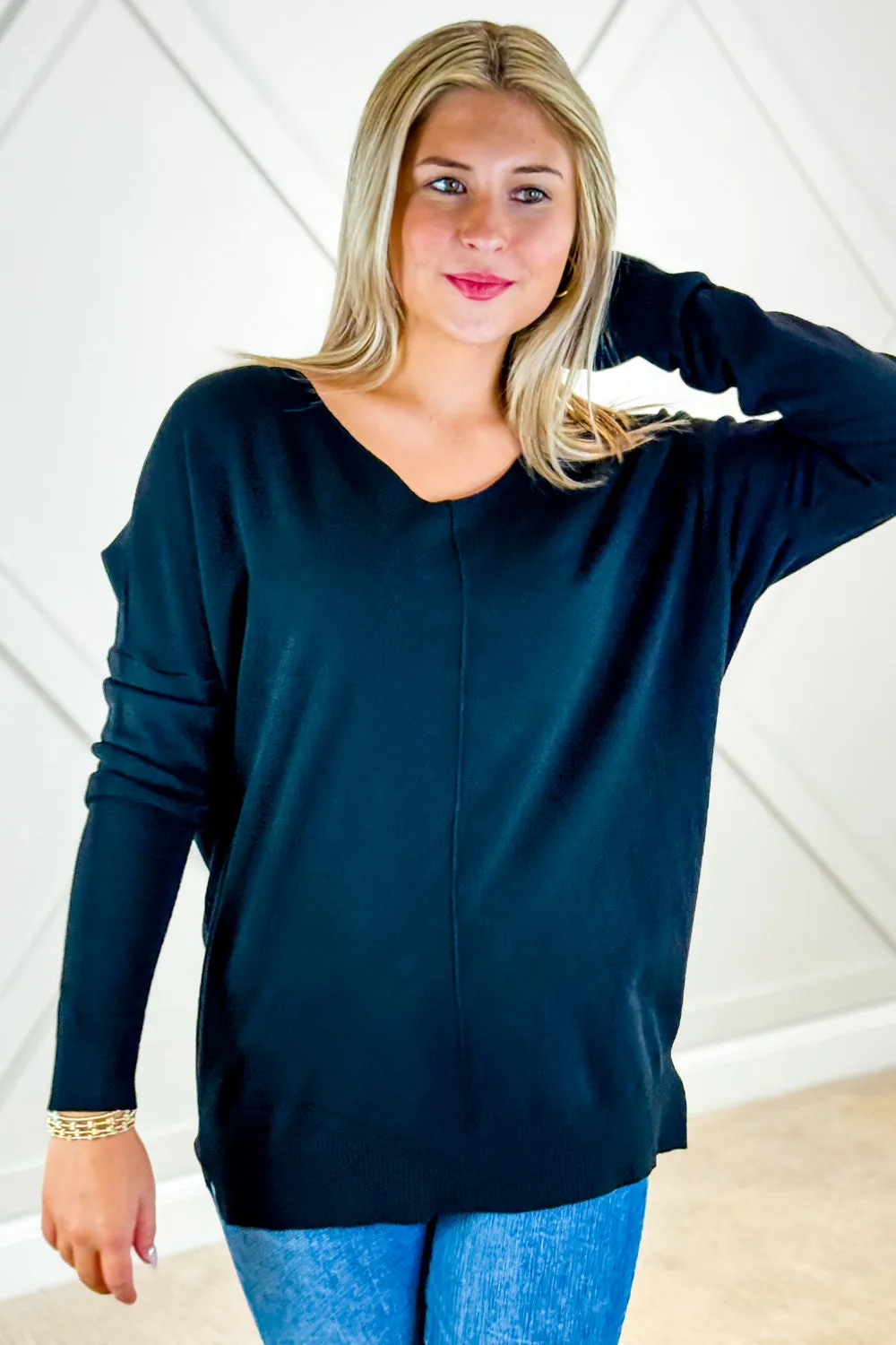 Soft & Cozy V-Neck Sweater - Black