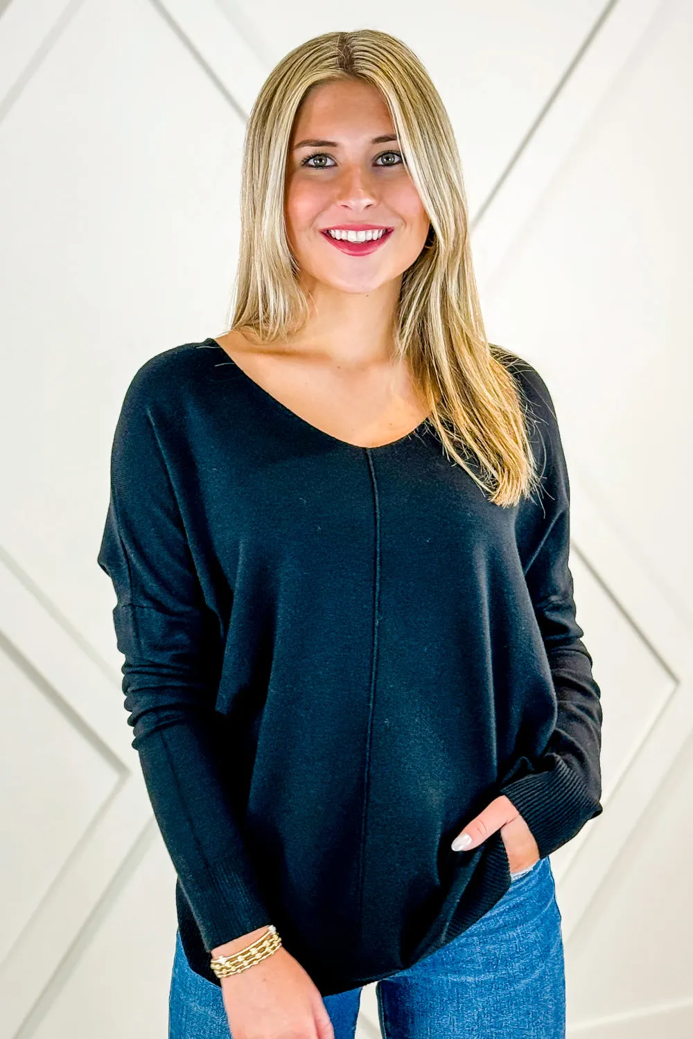 Soft & Cozy V-Neck Sweater - Black
