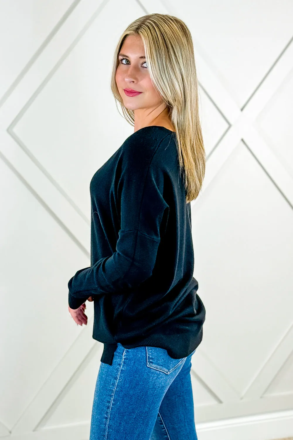 Soft & Cozy V-Neck Sweater - Black