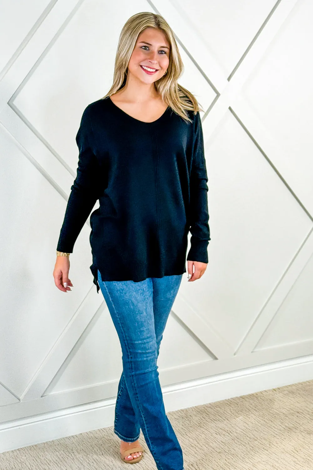 Soft & Cozy V-Neck Sweater - Black
