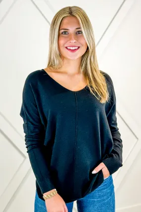 Soft & Cozy V-Neck Sweater - Black