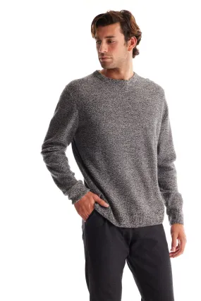 Soft Cloth Crewneck Sweater in Merino Jersey - Black Marl