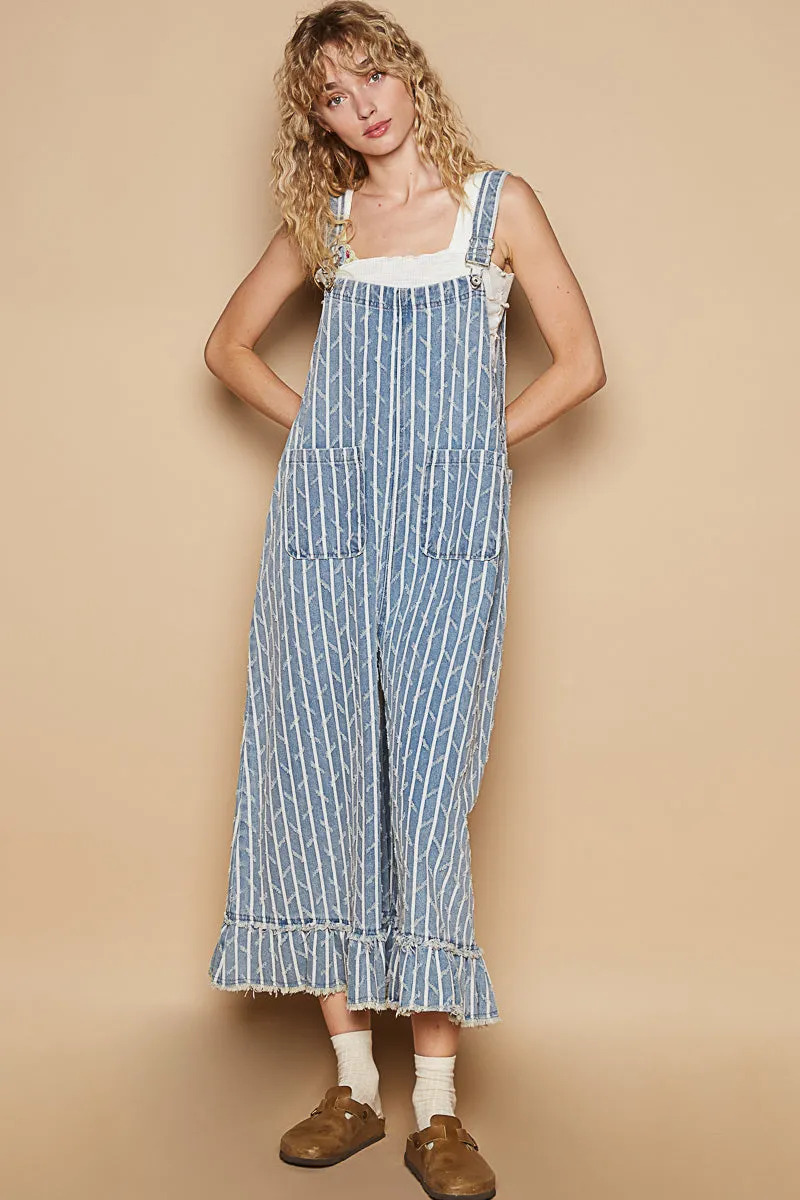 Textured Denim Overalls #562