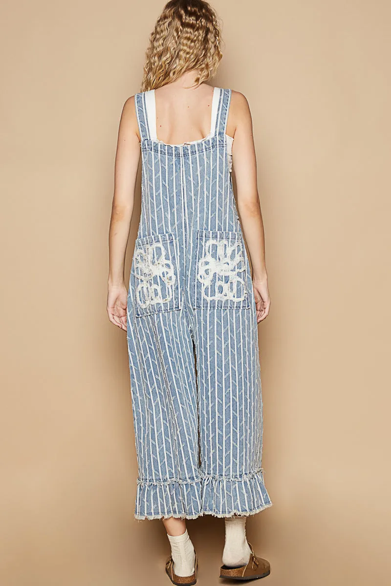 Textured Denim Overalls #562