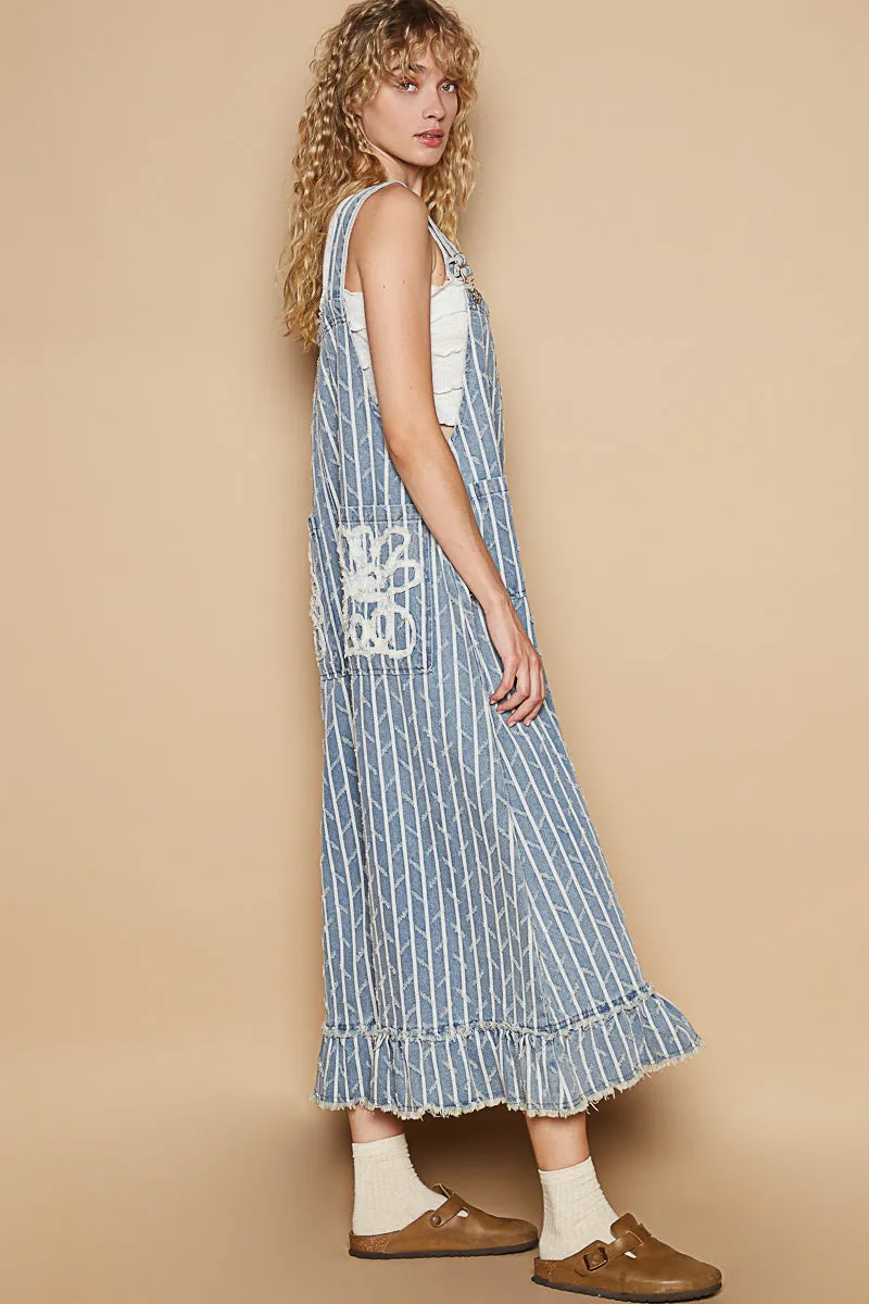 Textured Denim Overalls #562