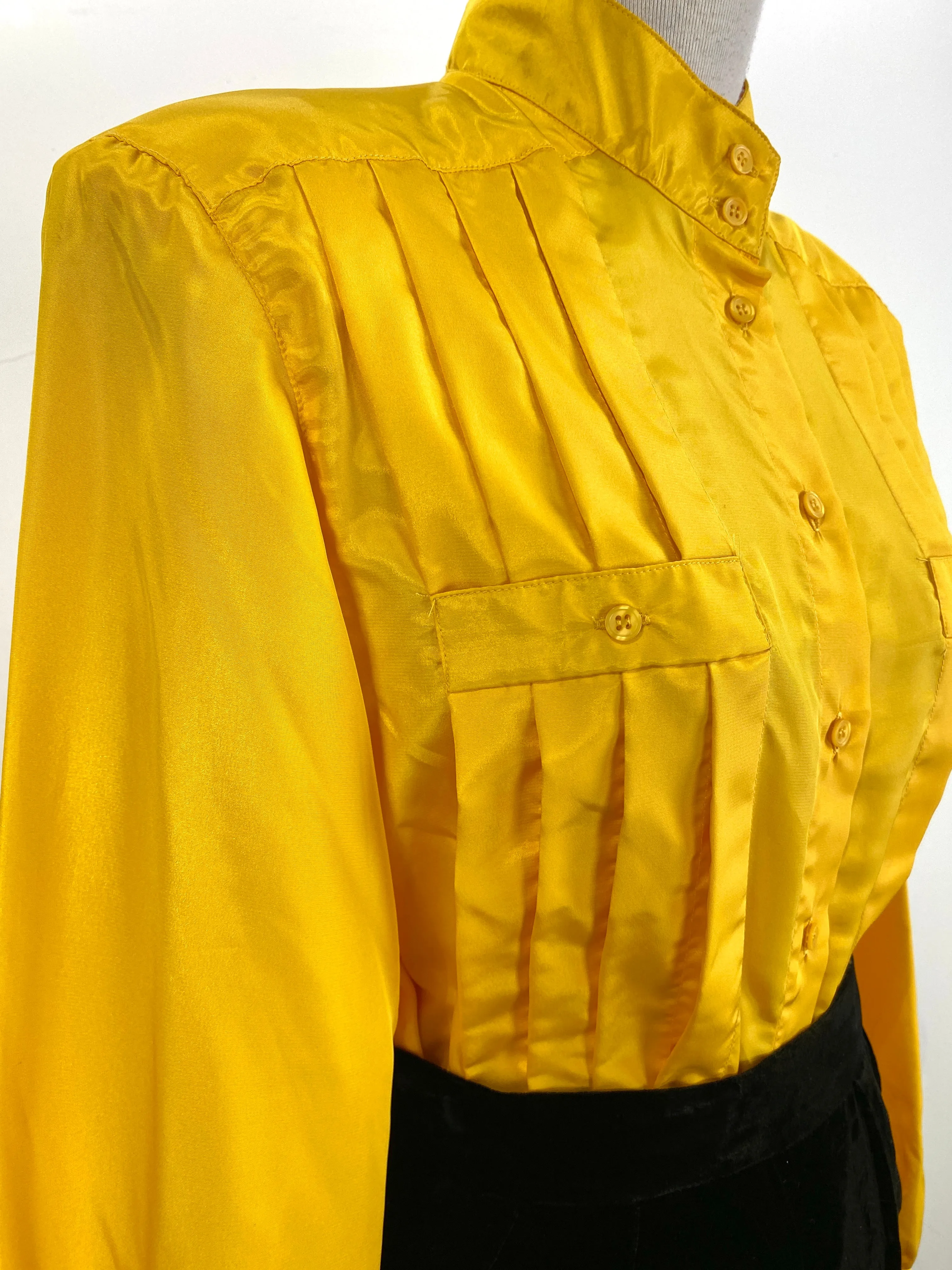 Vintage 1980s Deadstock Bright Yellow Pleated Blouse, Joan Harper, NOS