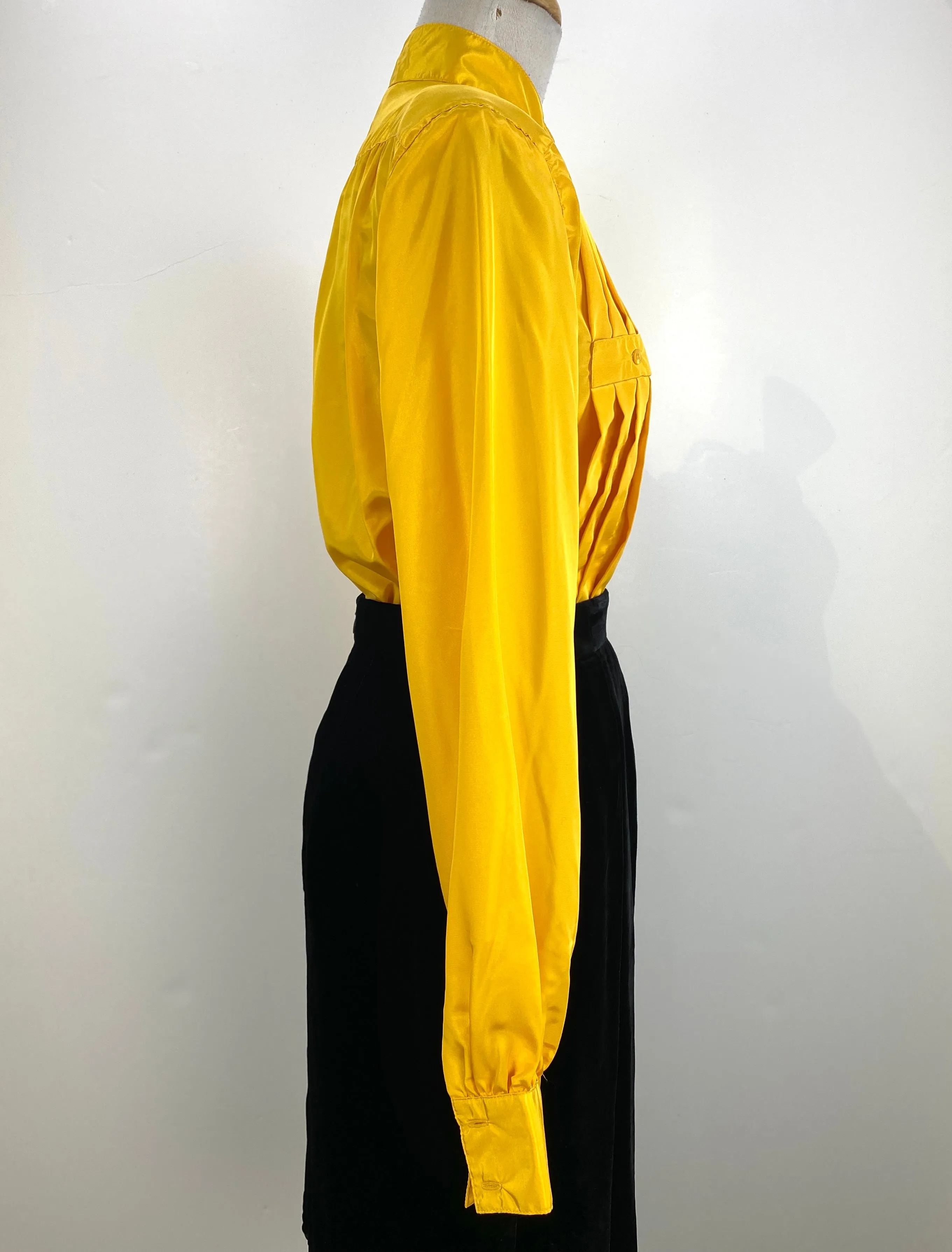 Vintage 1980s Deadstock Bright Yellow Pleated Blouse, Joan Harper, NOS