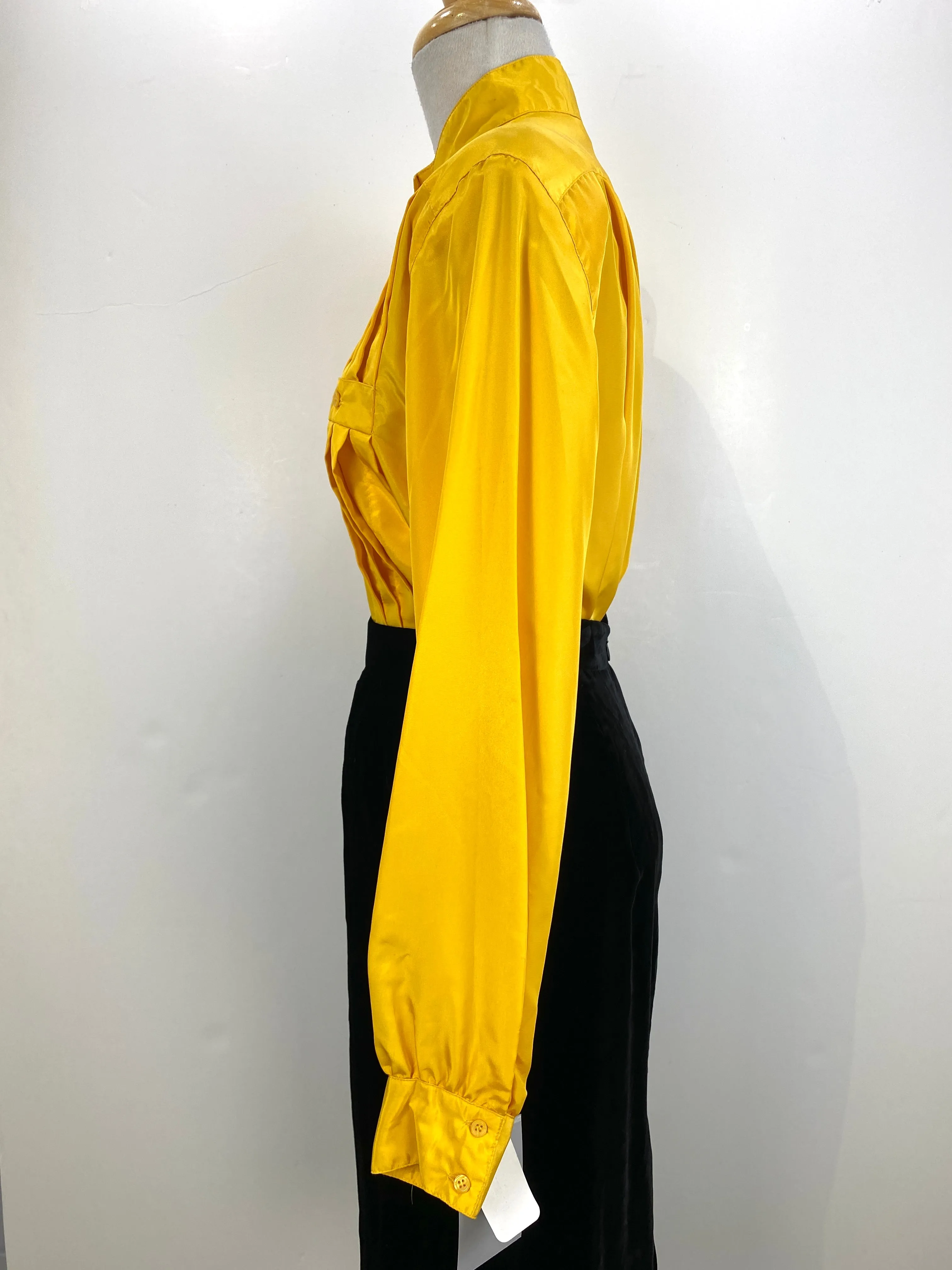 Vintage 1980s Deadstock Bright Yellow Pleated Blouse, Joan Harper, NOS