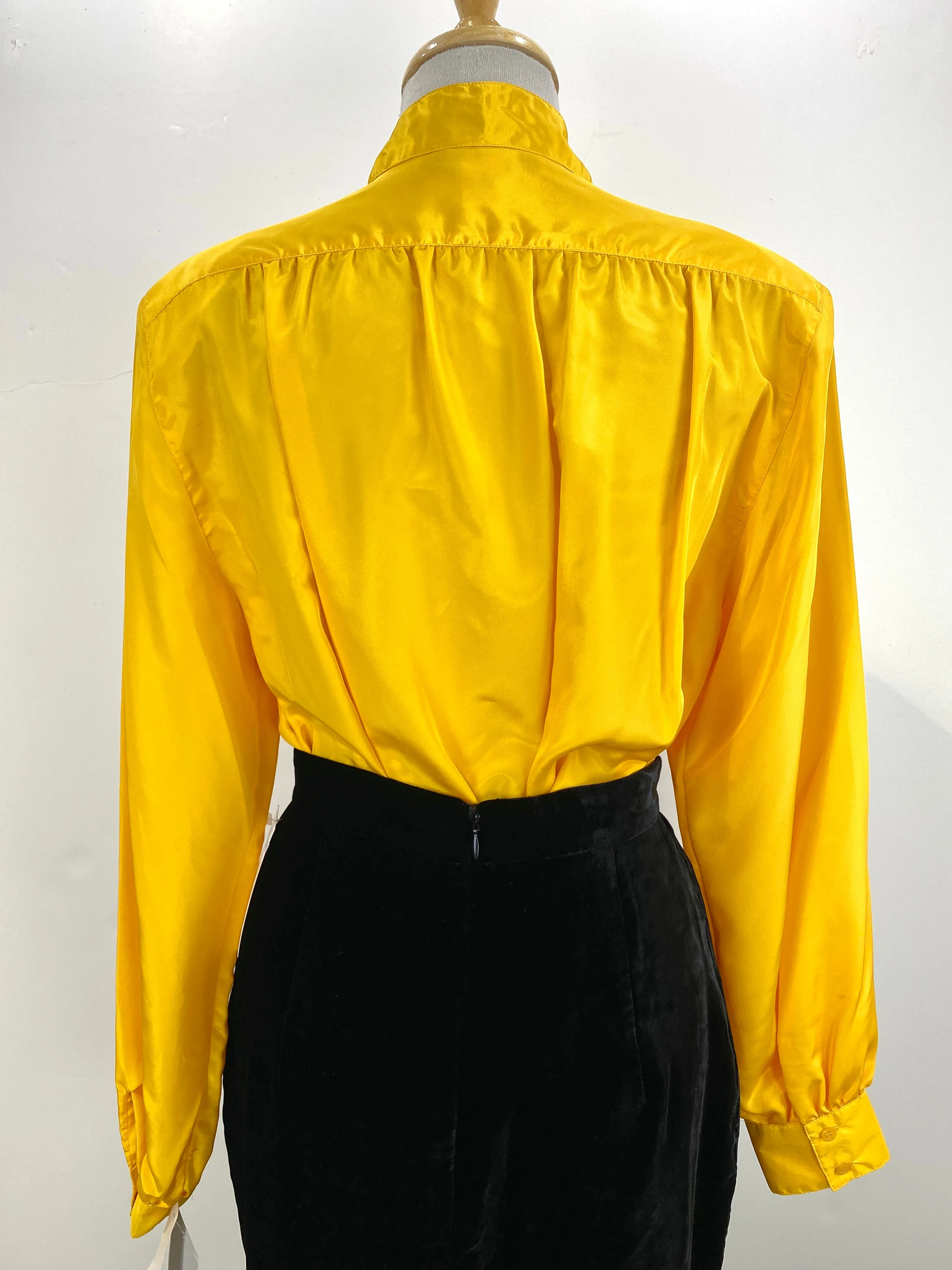 Vintage 1980s Deadstock Bright Yellow Pleated Blouse, Joan Harper, NOS