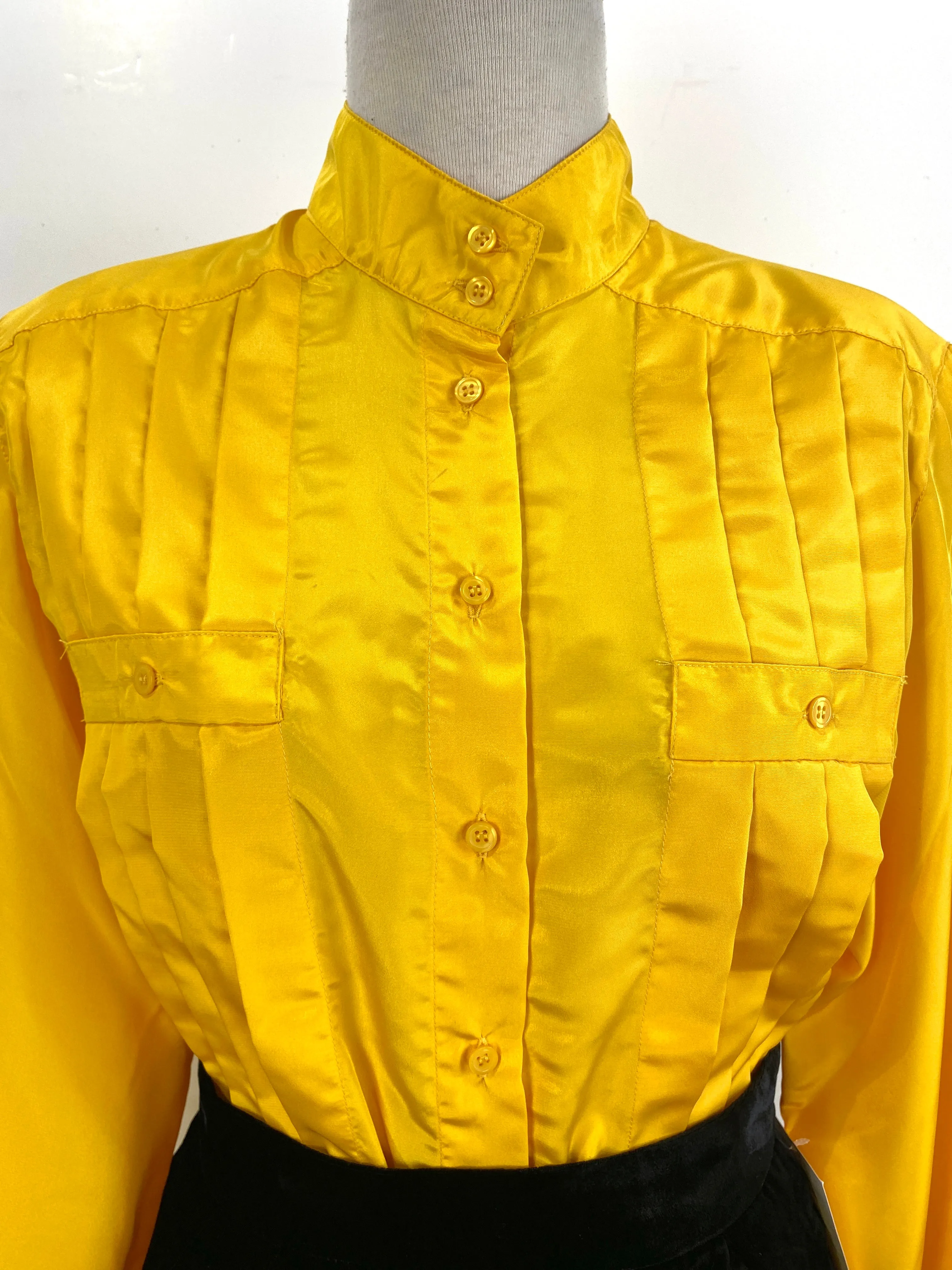 Vintage 1980s Deadstock Bright Yellow Pleated Blouse, Joan Harper, NOS