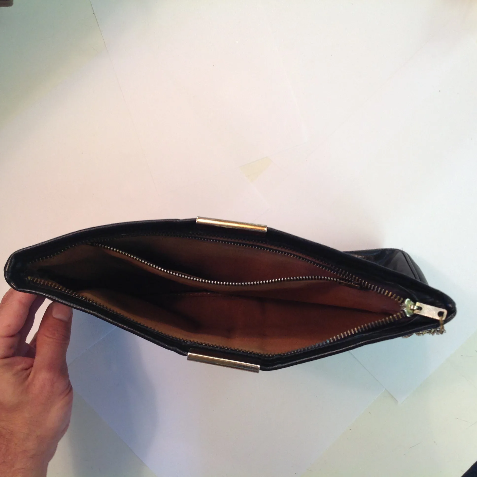 Vintage 1990's Black Vinyl Clutch Purse Goldtone Clasp ML Tag