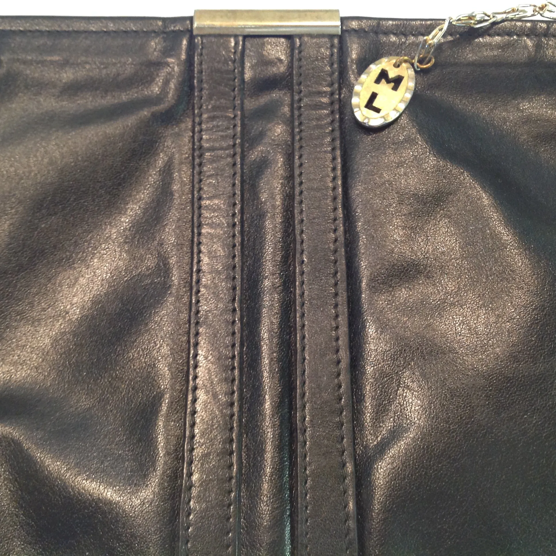 Vintage 1990's Black Vinyl Clutch Purse Goldtone Clasp ML Tag