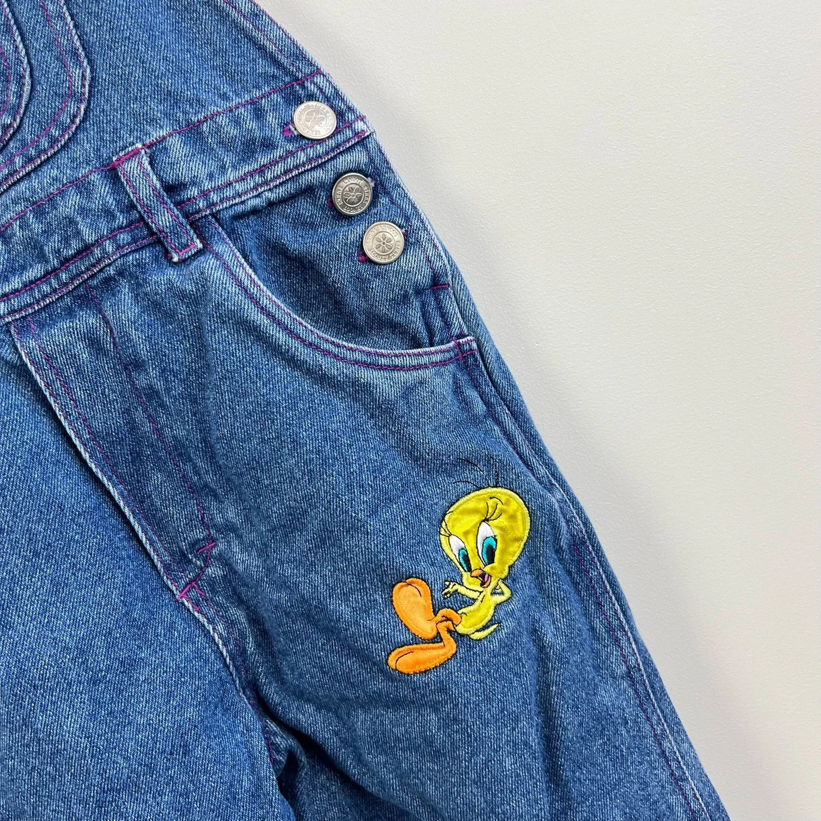 Vintage Looney Tunes World Famous Tweety Overalls 6