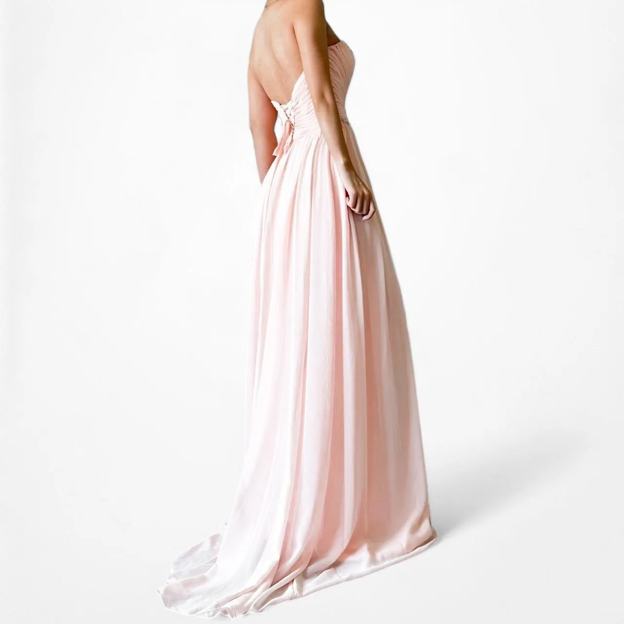 Vintage Pink Strapless Floral Sequin Fit Flared Maxi Cocktail Formal Prom Dress Size M