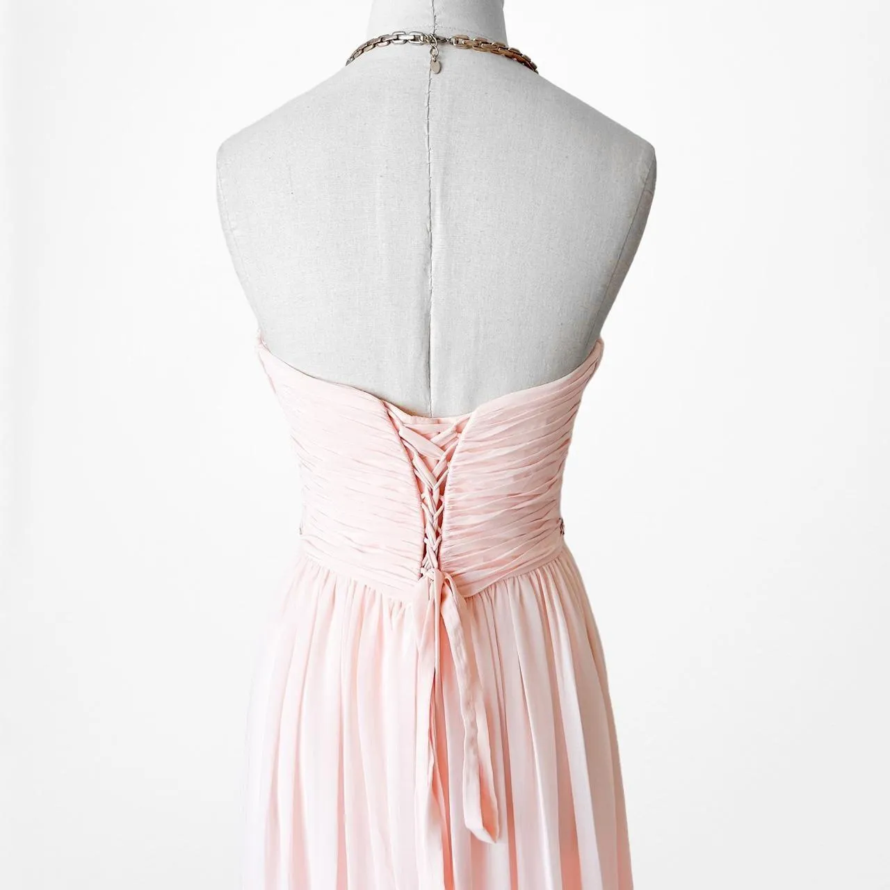 Vintage Pink Strapless Floral Sequin Fit Flared Maxi Cocktail Formal Prom Dress Size M