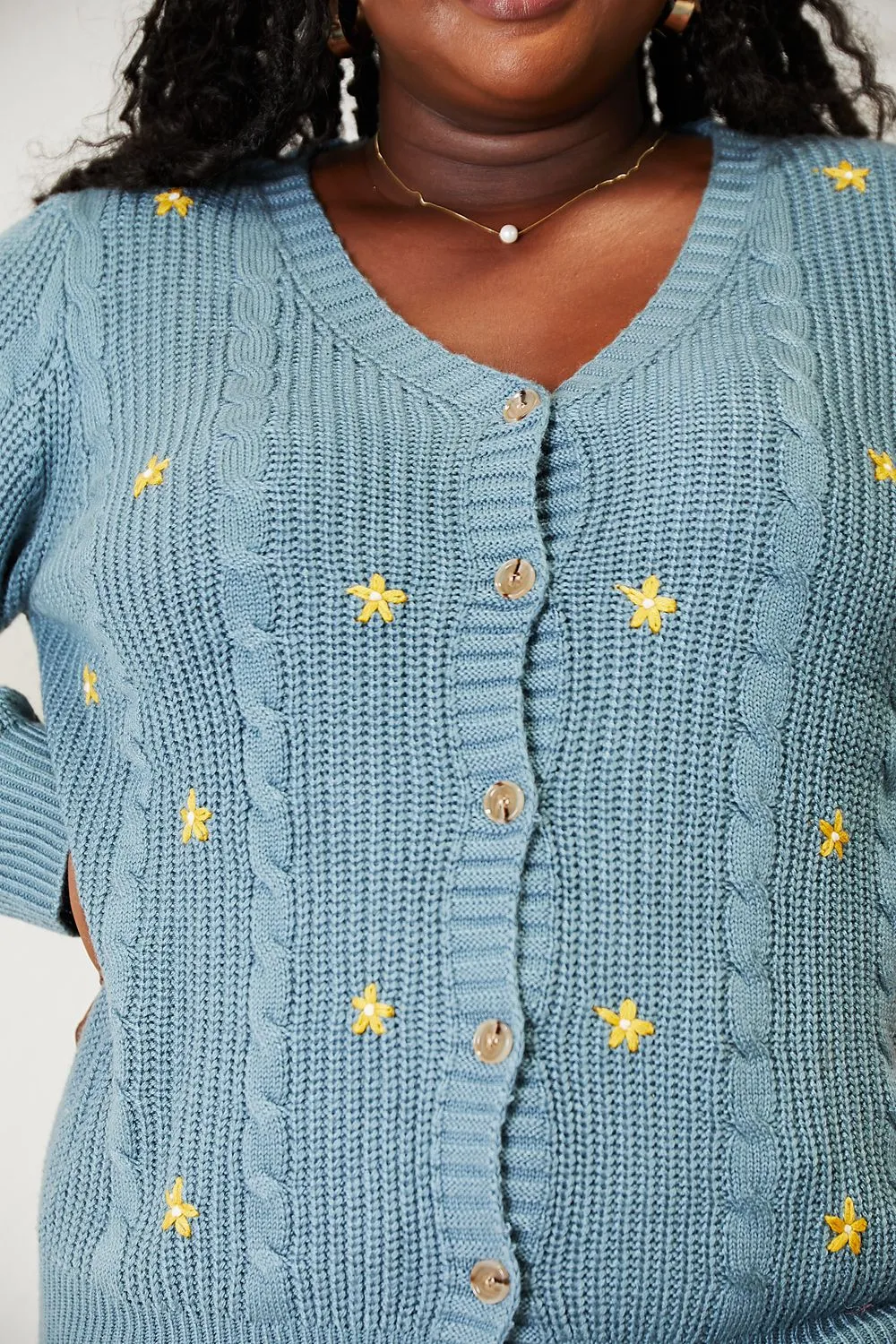 Winter Blooms Floral Embroidered Cable Cardigan