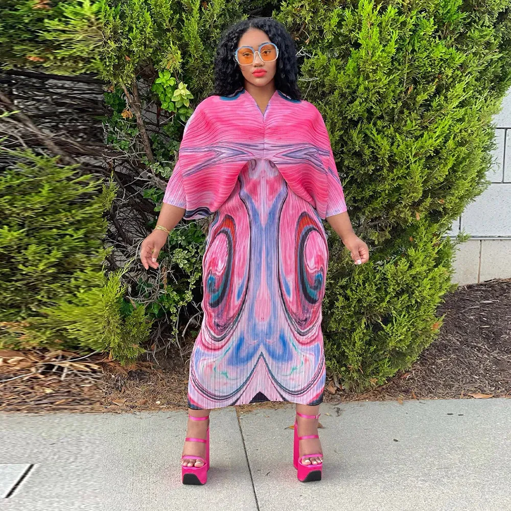 Women Pleated Batwing Ruched Dresses