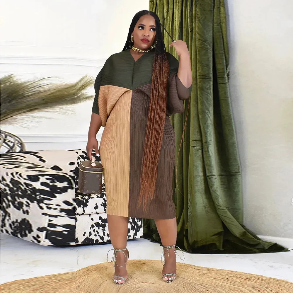 Women Pleated Batwing Ruched Dresses