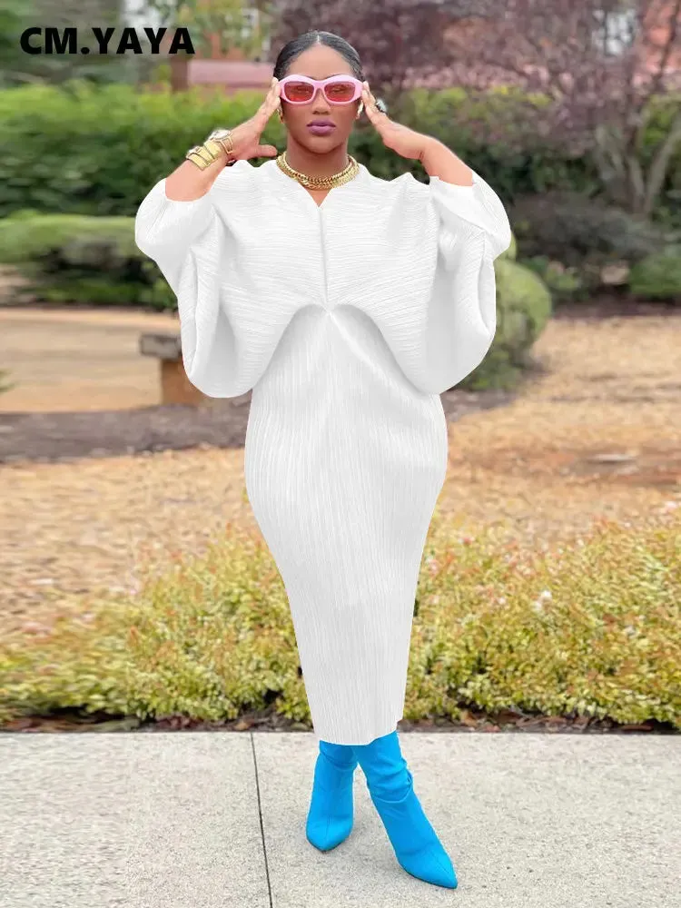 Women Pleated Batwing Ruched Dresses