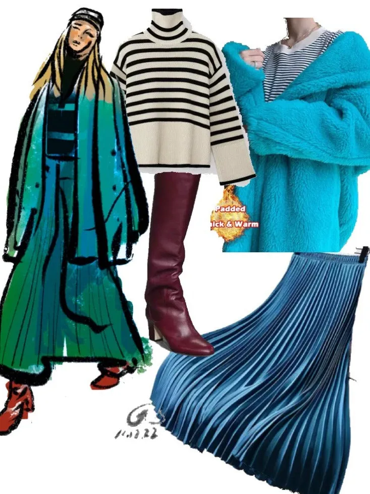 Women Spring Autumn Elegant Chic Solid Pleated Skirt