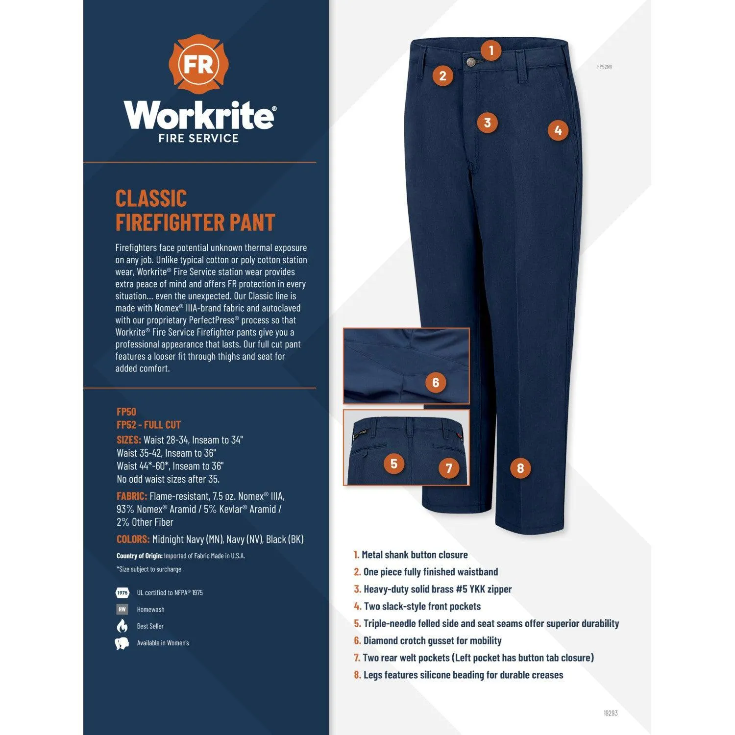 Workrite Classic Firefighter Pant Navy